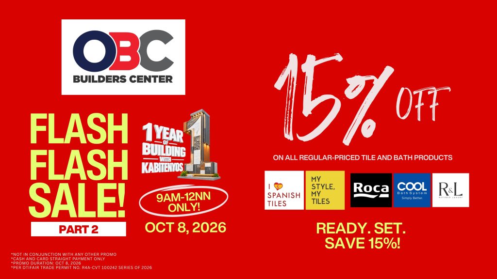 FLASH FLASH SALE PART 2: 15% OFF at OBC Builders Center!